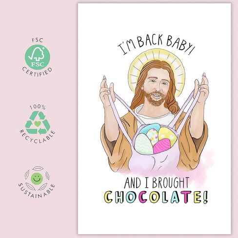 UUEFKTN Funny Jesus Easter Card, Humorous Jesus Eggs Chocolate Card, Easter Sunday Celebration Card, Humorous Easter Card For Friends Family Member in Kuwait
