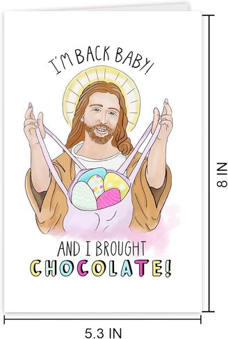 UUEFKTN Funny Jesus Easter Card, Humorous Jesus Eggs Chocolate Card, Easter Sunday Celebration Card, Humorous Easter Card For Friends Family Member in Kuwait