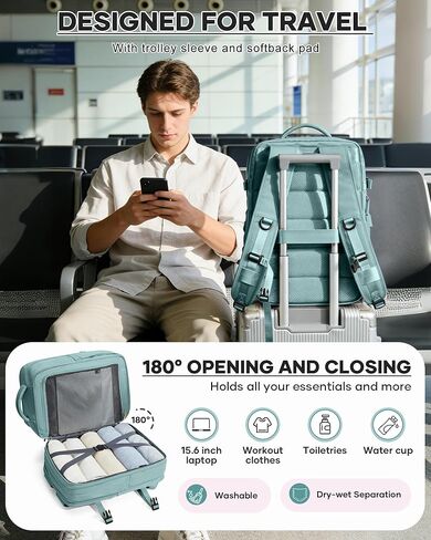 حقيبة ظهر WONHOX بختم فراغ للسفر مع مضخة هواء مضغوطة، حقيبة شخصية لحملها على متن الطائرة، حقيبة نهارية معتمدة للكمبيوتر المحمول، تخزين حقائب الكمبيوتر المحمول مع نظام تفريغ الهواء، حقيبة سفر للنساء والرجال باللون الأزرق in Kuwait