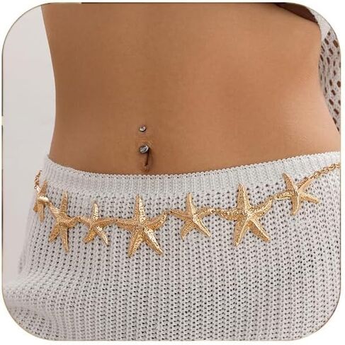 Starfish Seashell Body Chain for Women - Bohemian Waist Chain Adjustable Waterproof Beach Belly Chain Summer Jewelry in Saudi Arabia
