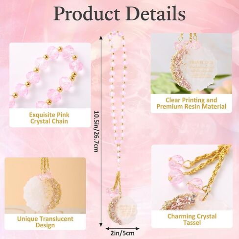 Ayatul Kursi للسيارة - تعليق إسلامي للسيارة، إكسسوارات مرآة خلفية إسلامية للسفر باللون الذهبي الوردي، شماعة مرآة صلاة تركية للقرآن الكريم، هدايا معلقة من الخرز الكريستالي الإسلامي للنساء (وردي) in Kuwait