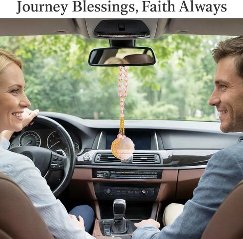 Ayatul Kursi للسيارة - تعليق إسلامي للسيارة، إكسسوارات مرآة خلفية إسلامية للسفر باللون الذهبي الوردي، شماعة مرآة صلاة تركية للقرآن الكريم، هدايا معلقة من الخرز الكريستالي الإسلامي للنساء (وردي) in Kuwait
