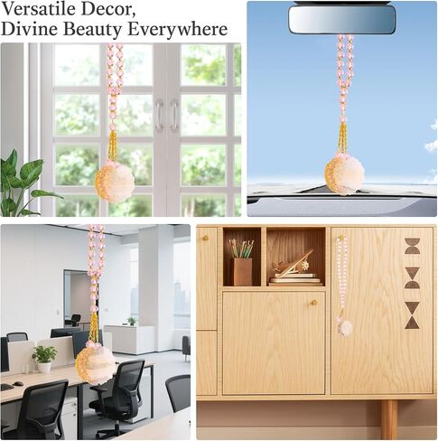 Ayatul Kursi للسيارة - تعليق إسلامي للسيارة، إكسسوارات مرآة خلفية إسلامية للسفر باللون الذهبي الوردي، شماعة مرآة صلاة تركية للقرآن الكريم، هدايا معلقة من الخرز الكريستالي الإسلامي للنساء (وردي) in Kuwait