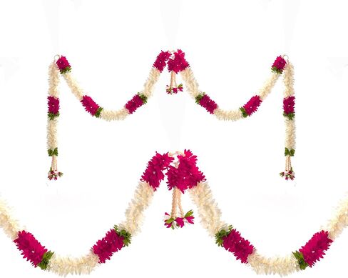 Toran Bandanwaar Acrylic Flower Garland for Wall Door Hanging Home Temple Festival Wedding Function Party Decoration Décor and Gifting (White and Pink) in Saudi Arabia