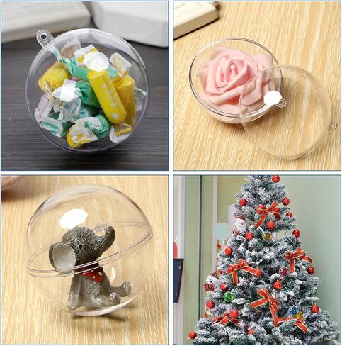 25 Pack Clear Plastic Fillable Ornament Balls 100mm/4 Inch Transparent Christmas Decoration, Bath Bomb Mold Shells, DIY Craft Balls for Christmas, Wedding, Party Home Decor in Saudi Arabia