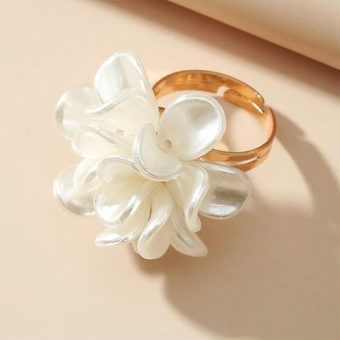White Daisy Flower Open Knuckle Rings for Women Fashion Acrylic Floral Cocktail Finger Nail Ring Vintage Orchid Statement Jewelry Blossom Accessories in Kuwait