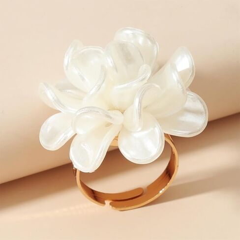 White Daisy Flower Open Knuckle Rings for Women Fashion Acrylic Floral Cocktail Finger Nail Ring Vintage Orchid Statement Jewelry Blossom Accessories in Kuwait