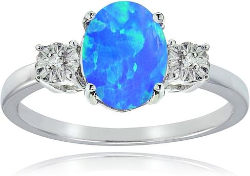 Ice Gems Sterling Silver Created Blue Opal and Oval Ring in Saudi Arabia