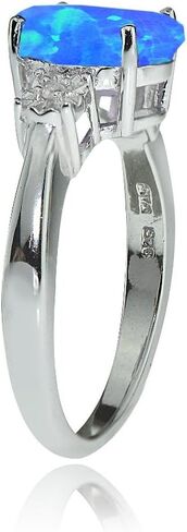 Ice Gems Sterling Silver Created Blue Opal and Oval Ring in Saudi Arabia