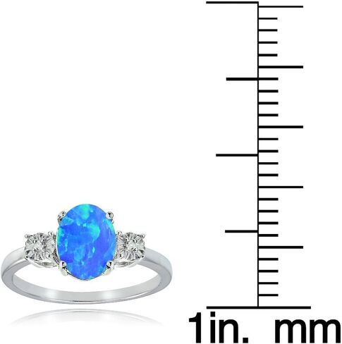 Ice Gems Sterling Silver Created Blue Opal and Oval Ring in Saudi Arabia