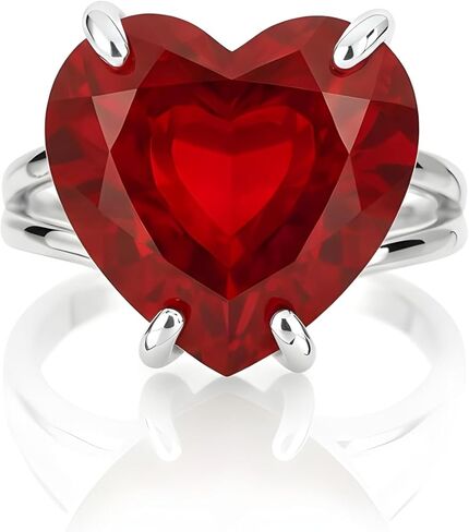 خاتم روبي من الفضة الإسترليني - سوليتير على شكل قلب - مجوهرات حجر بخت شهر يوليو للنساء بالأحجار الكريمة الحمراء in Kuwait