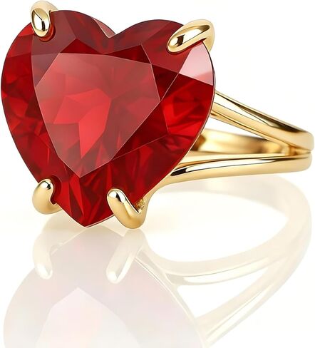 خاتم روبي من الفضة الإسترليني - سوليتير على شكل قلب - مجوهرات حجر بخت شهر يوليو للنساء بالأحجار الكريمة الحمراء in Kuwait