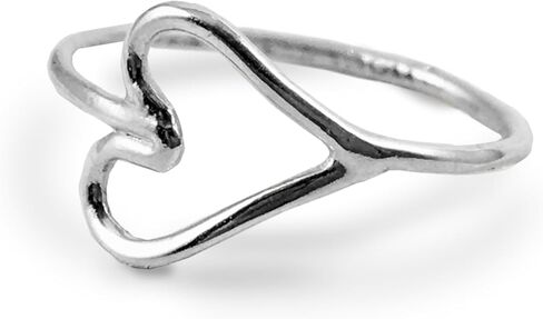 Open Heart Shaped Midi Knuckle Ring, Sterling Silver 925 Smooth Polished Finish, Handmade Gift Set in Kuwait