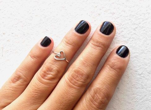 Open Heart Shaped Midi Knuckle Ring, Sterling Silver 925 Smooth Polished Finish, Handmade Gift Set in Kuwait