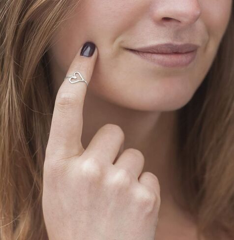 Open Heart Shaped Midi Knuckle Ring, Sterling Silver 925 Smooth Polished Finish, Handmade Gift Set in Kuwait