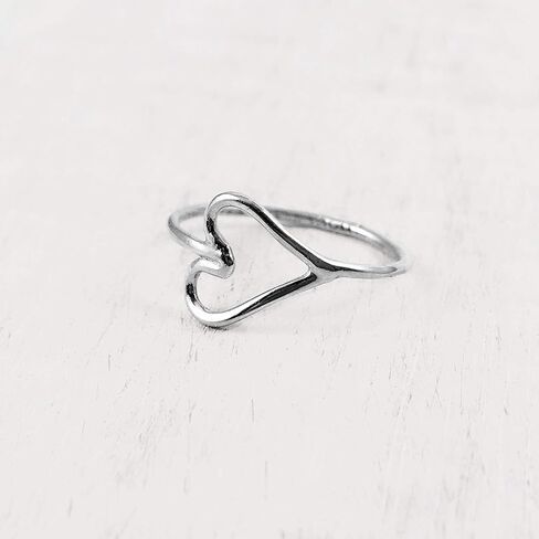 Open Heart Shaped Midi Knuckle Ring, Sterling Silver 925 Smooth Polished Finish, Handmade Gift Set in Kuwait