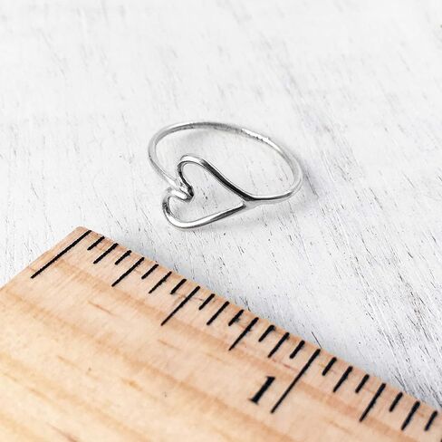 Open Heart Shaped Midi Knuckle Ring, Sterling Silver 925 Smooth Polished Finish, Handmade Gift Set in Kuwait