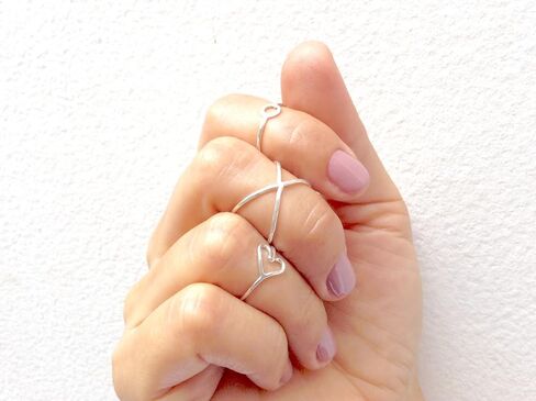 Open Heart Shaped Midi Knuckle Ring, Sterling Silver 925 Smooth Polished Finish, Handmade Gift Set in Kuwait