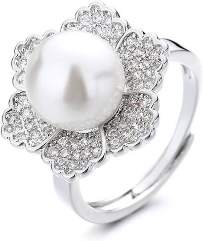 Pearl ring 925 sterling silver wedding ring Engagement ring Cocktail Ring Shiny fashion ring for women cubic zircon oxide ring women jewelry rings statement in Saudi Arabia