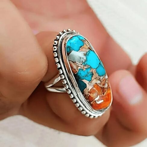 Boho Turquoise Rings for Women Western Turquoise Rings Silver Knuckle Statement Ring Stackable Wedding Ring Turquoises Jewelry Dresses Accessories in Saudi Arabia