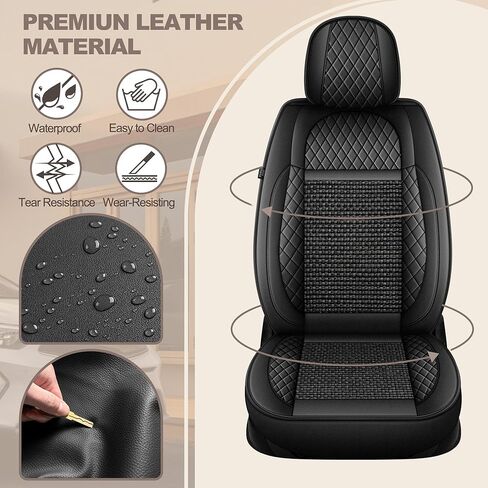 TTX LIGHTING for Jeep Grand Cherokee 2005-2026 Car Seat Covers, Breathable Ice Silk & Leather Seat Protector, Cool & Anti-Sweat for Long Driving, Airbag Compatible, 2 Front Seats (Black) in Kuwait