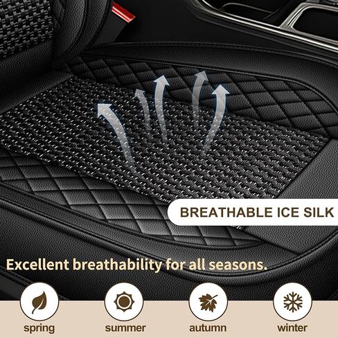 TTX LIGHTING for Jeep Grand Cherokee 2005-2026 Car Seat Covers, Breathable Ice Silk & Leather Seat Protector, Cool & Anti-Sweat for Long Driving, Airbag Compatible, 2 Front Seats (Black) in Kuwait