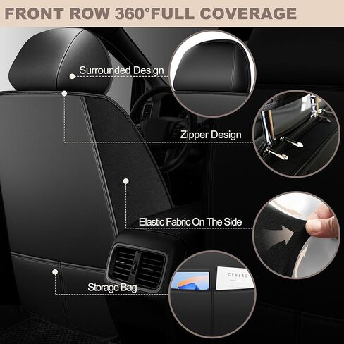 TTX LIGHTING for Jeep Grand Cherokee 2005-2026 Car Seat Covers, Breathable Ice Silk & Leather Seat Protector, Cool & Anti-Sweat for Long Driving, Airbag Compatible, 2 Front Seats (Black) in Kuwait