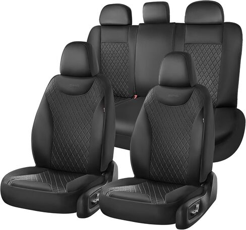 Coverado Front and Back Seat Covers, 5-Pack Universal Seat Covers for Cars, Leather & Fabric Splicing Design Car Seat Protectors, Waterproof Auto Seat Cushions Universal for Vehicles, Black & Beige in Kuwait