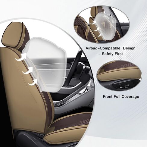 مجموعة أغطية مقاعد السيارة الكاملة لسيارة Hyundai Elantra 2001-2026، غطاء مقعد السيارة من جلد نابا المقاوم للماء مع رغوة الذاكرة، تغطية كاملة وحماية 360 درجة مجموعات أغطية مقاعد السيارة (5 مقاعد، بني وبيج) in Kuwait