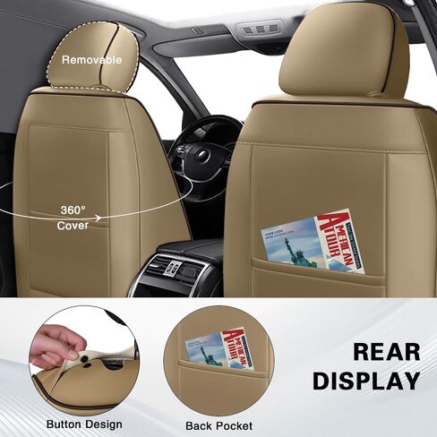مجموعة أغطية مقاعد السيارة الكاملة لسيارة Hyundai Elantra 2001-2026، غطاء مقعد السيارة من جلد نابا المقاوم للماء مع رغوة الذاكرة، تغطية كاملة وحماية 360 درجة مجموعات أغطية مقاعد السيارة (5 مقاعد، بني وبيج) in Kuwait