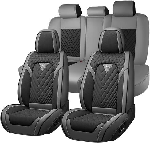 مجموعة أغطية مقاعد السيارة الكاملة لسيارة Hyundai Elantra 2001-2026، غطاء مقعد السيارة من جلد نابا المقاوم للماء مع رغوة الذاكرة، تغطية كاملة وحماية 360 درجة مجموعات أغطية مقاعد السيارة (5 مقاعد، بني وبيج) in Kuwait