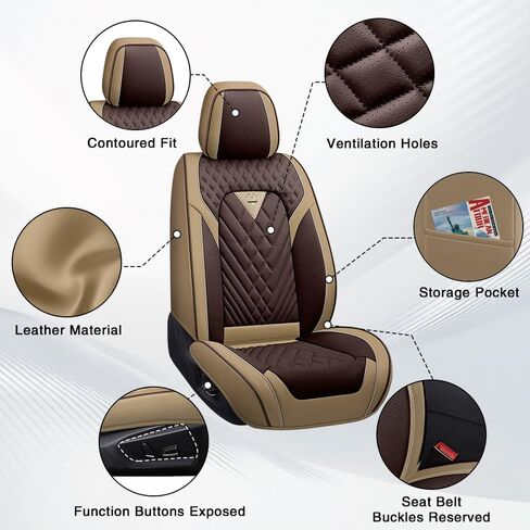 مجموعة أغطية مقاعد السيارة الكاملة لسيارة Hyundai Elantra 2001-2026، غطاء مقعد السيارة من جلد نابا المقاوم للماء مع رغوة الذاكرة، تغطية كاملة وحماية 360 درجة مجموعات أغطية مقاعد السيارة (5 مقاعد، بني وبيج) in Kuwait