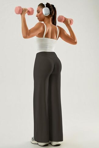 Dxyufazhe Women's Stretch High Waisted Wide Leg Yoga Pants Casual Loose Flare Athletic Leggings Sweatpants with Pockets in Saudi Arabia