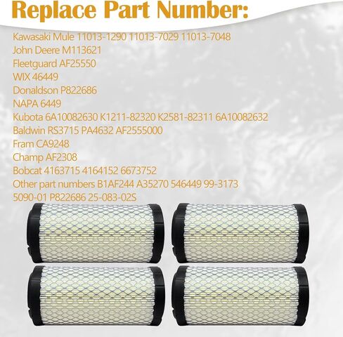 4-Pack Air Filter Compatible with Kawasaki Mule 11013-1290 11013-7029 11013-7048 John Deere M113621 Fleetguard AF25550 Donaldson P822686 Baldwin RS3715 WIX 46449 in Kuwait