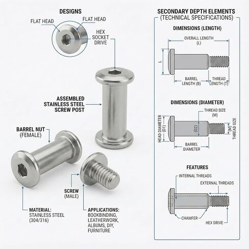 NACX 5/16"(8mm) Screw Post, Male M6 x 20mm Binding Bolts Fastener, 304 Stainless Steel, 15Sets in Kuwait