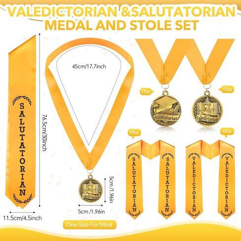 مجموعة 4 ميداليات للتخرج وميدالية جائزة 2026 Valedictorian Salutatorian وميدالية التخرج مع شريط ذهبي من الحرير المضلع للطلاب in Saudi Arabia