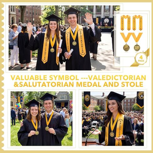 مجموعة 4 ميداليات للتخرج وميدالية جائزة 2026 Valedictorian Salutatorian وميدالية التخرج مع شريط ذهبي من الحرير المضلع للطلاب in Saudi Arabia