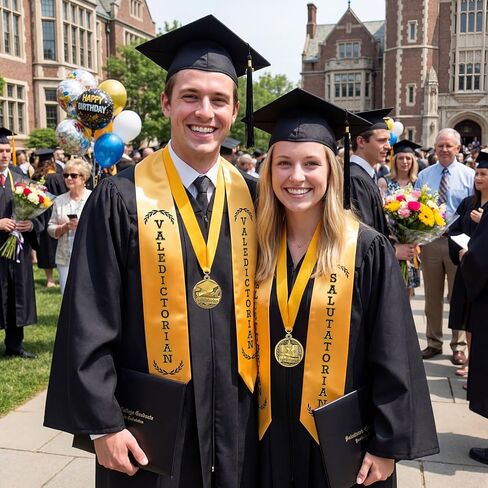 مجموعة 4 ميداليات للتخرج وميدالية جائزة 2026 Valedictorian Salutatorian وميدالية التخرج مع شريط ذهبي من الحرير المضلع للطلاب in Saudi Arabia