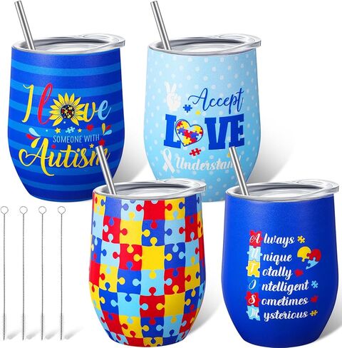 Zopeal 4 Pieces Valentine's Day Gifts for Women Heart Coffee Cups Anniversary Birthday Gifts for Girlfriend Wife 12 oz Wine Tumblers Double Wall Insulated Water Bottle with Straws Lids Brushes in Kuwait