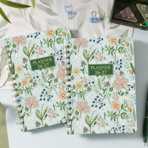 2026-2027 Academic Planner - Planner 2026-2027 from July 2026 - June 2027 with To-Do List, 6.3'' x 8.4'', Strong Twin-Wire Binding, Inner Pocket, Elastic Closure - Green in Saudi Arabia