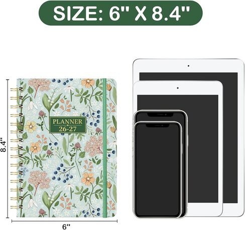 2026-2027 Academic Planner - Planner 2026-2027 from July 2026 - June 2027 with To-Do List, 6.3'' x 8.4'', Strong Twin-Wire Binding, Inner Pocket, Elastic Closure - Green in Saudi Arabia
