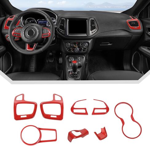 JeCar 8pcs Red Interior Trim Kit for 2017-2020 Jeep Compass Interior Accessories in Saudi Arabia