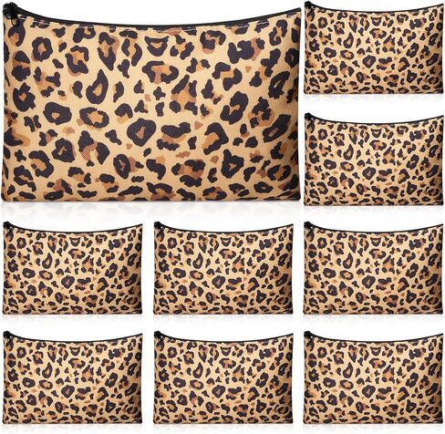 10 Pcs Leopard Canvas Makeup Bags for Women Leopard Cosmetic Bags with Zipper Bulk Pencil Bag Travel Toiletry Pouch Gift for Baby Shower Animal Theme Party in Kuwait