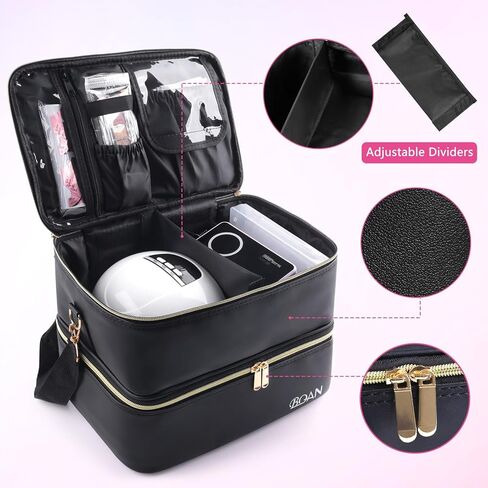 BQAN Nail Polish Organizer Case, 40 Bottles (15ml - 0.5 fl.oz) Capacity, Double Storage Bags with Adjustable Divider, Nail Art Accessories Case & Bag Black in Saudi Arabia