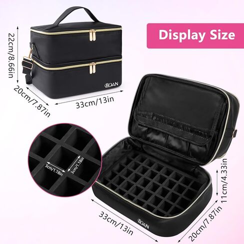 BQAN Nail Polish Organizer Case, 40 Bottles (15ml - 0.5 fl.oz) Capacity, Double Storage Bags with Adjustable Divider, Nail Art Accessories Case & Bag Black in Saudi Arabia