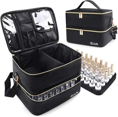 BQAN Nail Polish Organizer Case, 40 Bottles (15ml - 0.5 fl.oz) Capacity, Double Storage Bags with Adjustable Divider, Nail Art Accessories Case & Bag Black in Saudi Arabia