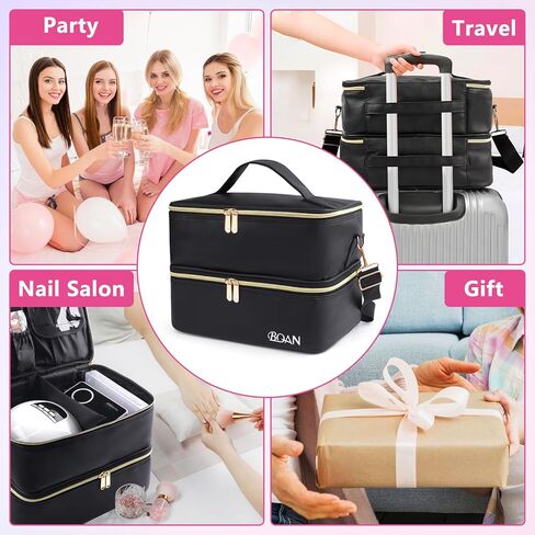 BQAN Nail Polish Organizer Case, 40 Bottles (15ml - 0.5 fl.oz) Capacity, Double Storage Bags with Adjustable Divider, Nail Art Accessories Case & Bag Black in Saudi Arabia