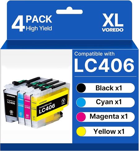 LC406XL LC406 Ink Cartridges for Brother Printer Compatible for Brother Ink Cartridges LC406 XL LC 406XL 406 Ink for Brother MFC-J4335DW J4345DW J4535DW J5855DW J5955DW J6555DW J6955DW HL-JF1 （4 Pack） in Kuwait