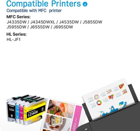 LC406XL LC406 Ink Cartridges for Brother Printer Compatible for Brother Ink Cartridges LC406 XL LC 406XL 406 Ink for Brother MFC-J4335DW J4345DW J4535DW J5855DW J5955DW J6555DW J6955DW HL-JF1 （4 Pack） in Kuwait