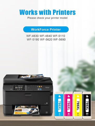 786XL Ink Cartridges High Yield Black Color Combo Pack Replacement for 786xl with Workforce WF-4630 WF-4640 WF-5110 WF-5190 WF-5620 WF-5690 Printer 4-Pack (Black/Cyan/Yellow/Magenta) in Saudi Arabia